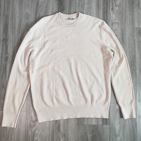 Zara Other - Zara Waffle Knit Long Sleeve Ivory Crew Pullover Mens XL